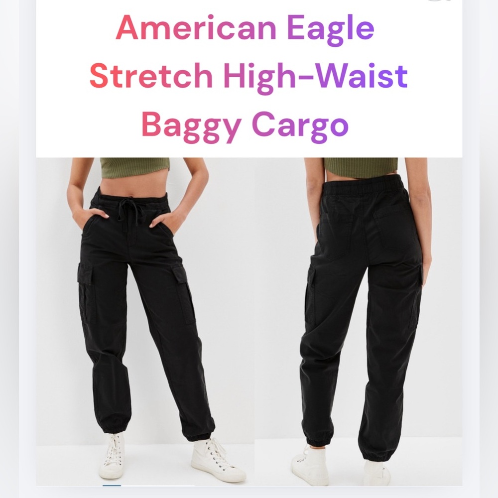 American Eagle Snappy Stretch High-Waisted Baggy Cargo Jogger Pants Black Size 4